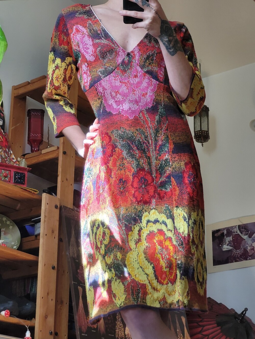 Anthropologie Cecilia Prado Long Sleeve Open Back Printed Midi Dress - Size L